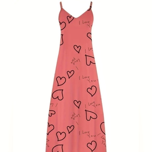 Heart Print V-Neck Spaghetti Maxi Dress - NWT - Size M - Picture 3 of 3